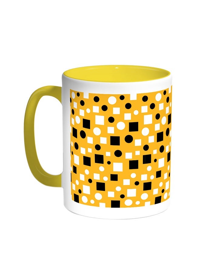 RYN Squares And Circles Printed Coffee Mug Yellow/White 11ounce