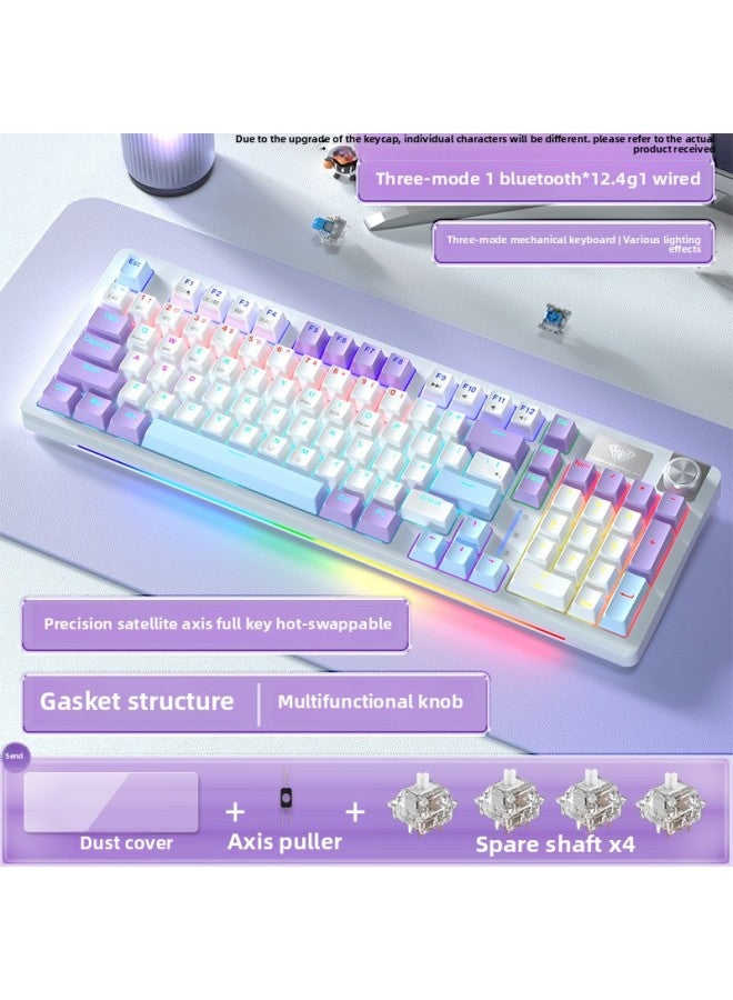S98 Wireless Mechanical Keyboard Customized Three-mode E-sports Game Keyboard And Mouse Suit Hot Plug Office Dedicated-Color:Blue Axis - Purple, White And Blue - Comes With: Dust Cover + Full-page Blue Keycaps - Yes - 96 Keys  - Image 1