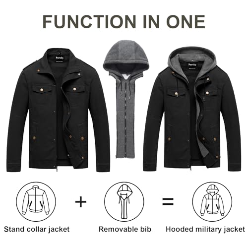 Pursky Men's Cotton Stand Collar Lightweight Work Bomber Jacket Fashion Clothes Black L - Image 2