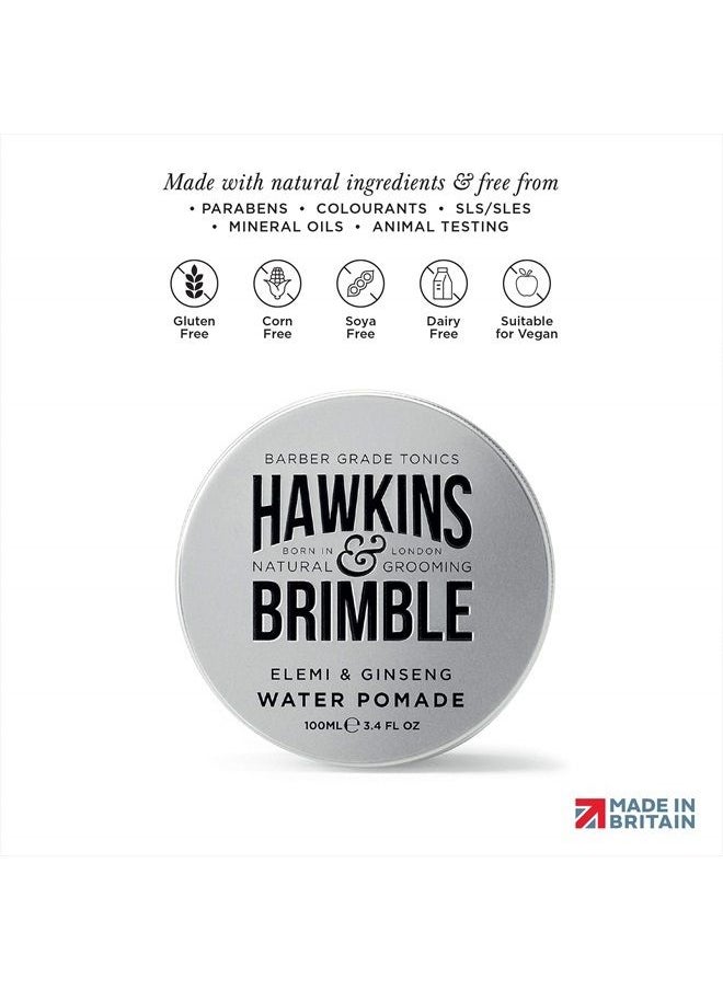 Mens Water Pomade 100ml/3.4 fl oz - H2O Based Hair Styling/Grooming | High Shine Firm Hold Allows for Restyling, Washes Out