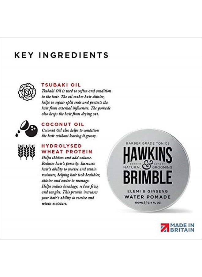 Mens Water Pomade 100ml/3.4 fl oz - H2O Based Hair Styling/Grooming | High Shine Firm Hold Allows for Restyling, Washes Out