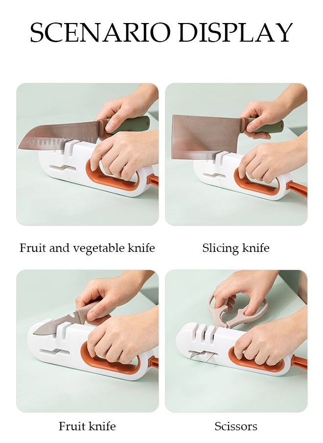 DUNISO 4-in-1 Multifunctional Sharpening Stone，Household Sharpener，Quick Sharpening Effect，Compact and Convenient，Can Sharpen Kitchen Knives, Scissors, Fruit Knives, etc，White and Orange  - Image 4