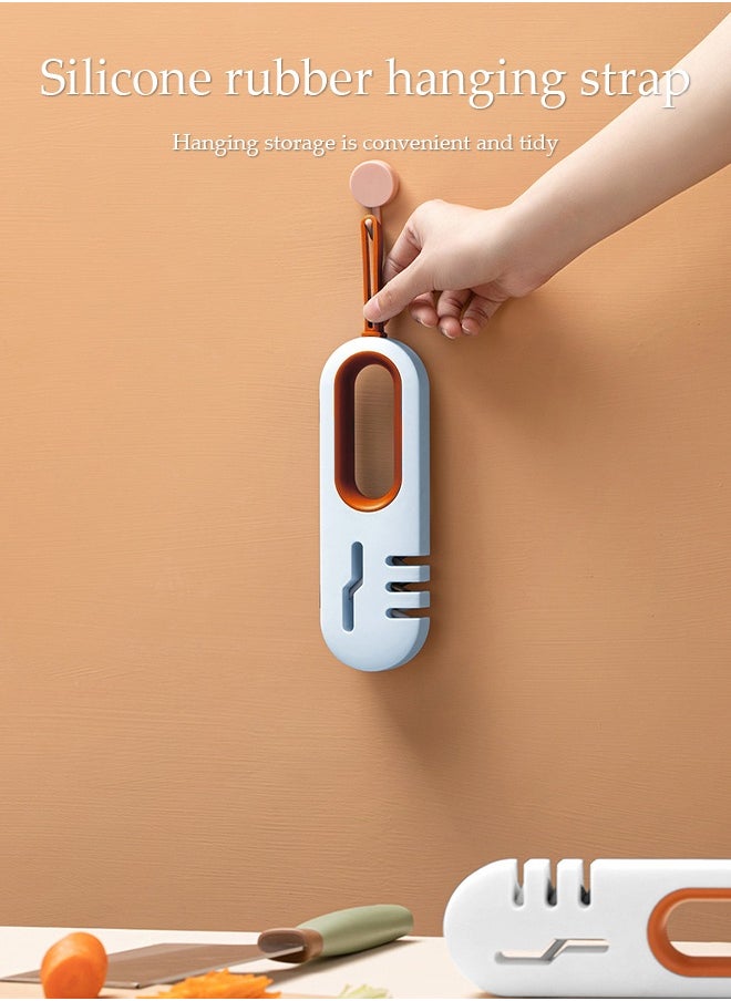 DUNISO 4-in-1 Multifunctional Sharpening Stone，Household Sharpener，Quick Sharpening Effect，Compact and Convenient，Can Sharpen Kitchen Knives, Scissors, Fruit Knives, etc，White and Orange  - Image 5