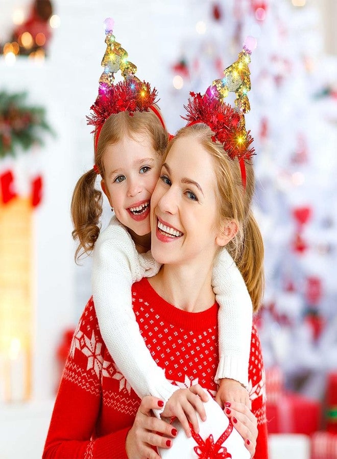 Gangel Light Up Christmas Headbands LED Christmas Tree Hairband Glittering Xmas Tree Headpiece Costume Party Hair Accessories for Women (Gold, one size) - Image 3