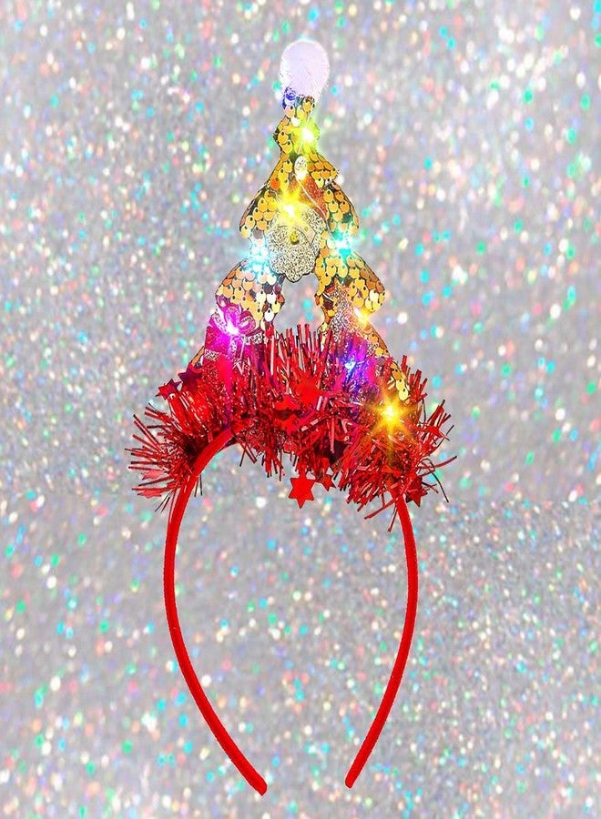 Gangel Light Up Christmas Headbands LED Christmas Tree Hairband Glittering Xmas Tree Headpiece Costume Party Hair Accessories for Women (Gold, one size) - Image 1