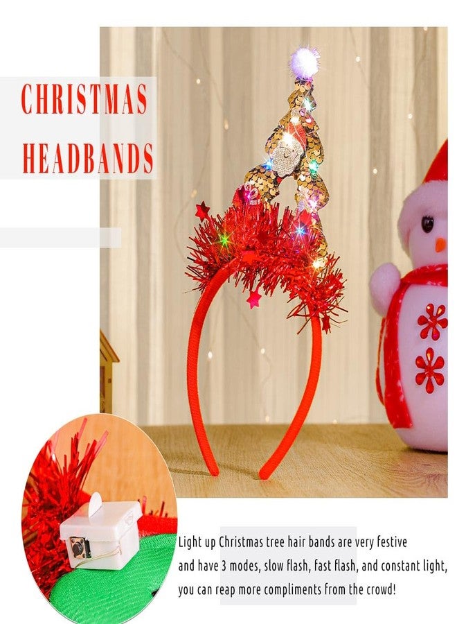 Gangel Light Up Christmas Headbands LED Christmas Tree Hairband Glittering Xmas Tree Headpiece Costume Party Hair Accessories for Women (Gold, one size) - Image 2
