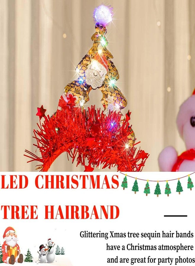 Gangel Light Up Christmas Headbands LED Christmas Tree Hairband Glittering Xmas Tree Headpiece Costume Party Hair Accessories for Women (Gold, one size) - Image 4