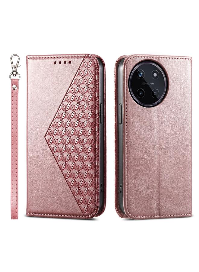 S-TOP Case For Realme 11 4G Cubic Grid Calf Texture Magnetic Leather Phone Case - Image 1