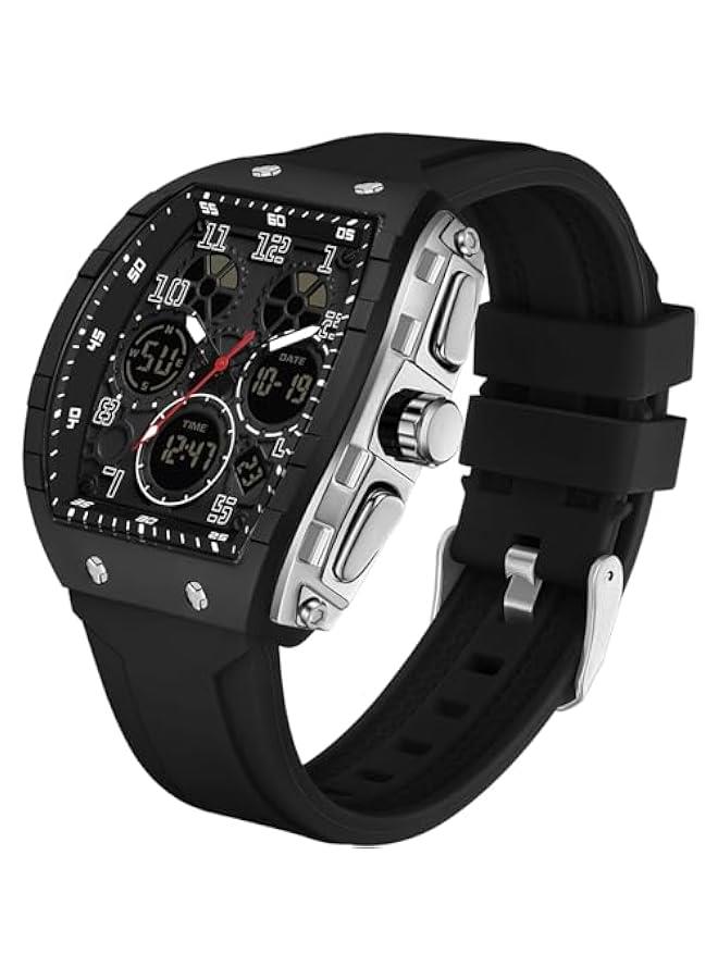 Designer Watches for Men Unique Rectangle Dial White Wristwatch with Digital Analog Dual Time Display Countdown Stopwatch Punk Cool Design 5ATM Waterproof  - Image 1