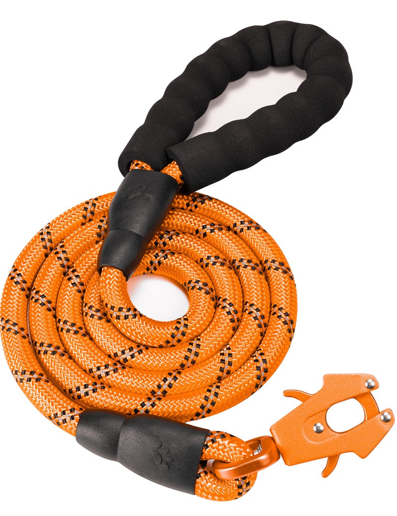 GEIT 2/4/5/6FT Dog Leash, Heavy Duty Rope Leashes, Reflective Nylon Pet Lead with Aluminum Quick Release/Locking Tactical Frog Clip for Small Medium and Large Dogs, Orange, 1/2 inch - Image 1