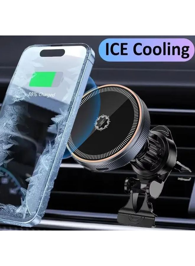 Black Magnetic Ice Cooling Car Wireless Charger Air Vent Mount With RGB Light Fast Charging For iPhone 16 15 14 13 12 Pro Max Plus - Image 5