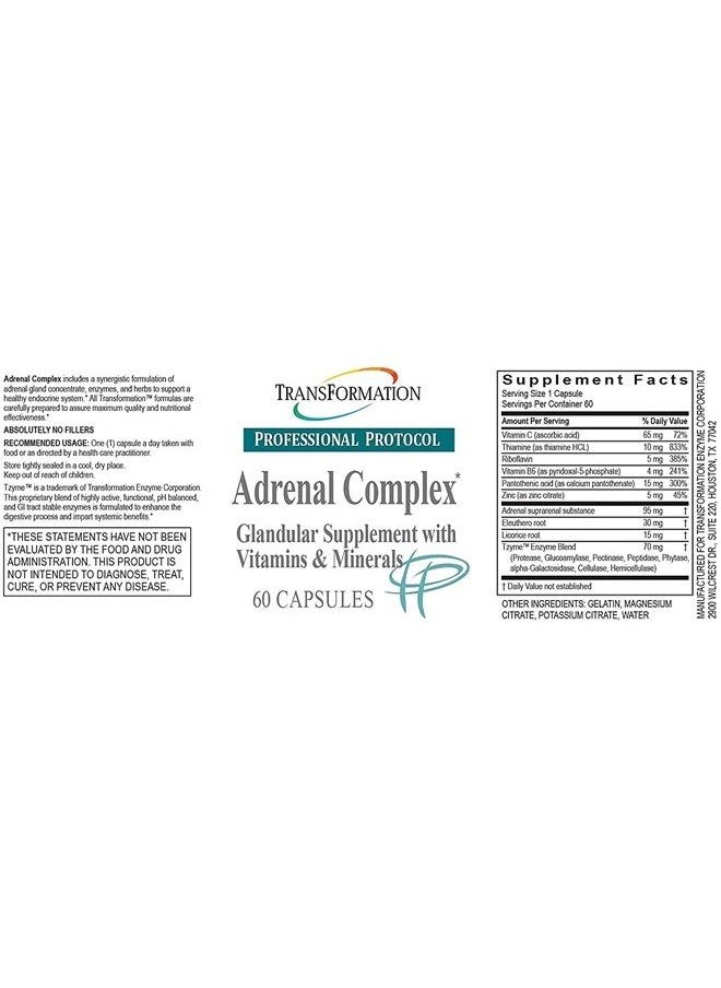 Transformation The Genesis Of Good Health - Transformation Enzymes Adrenal Complex - 60 Capsules - Synergistic Formulation of Herbs and Vitamins to Support a Healthy Endocrine System - Image 1