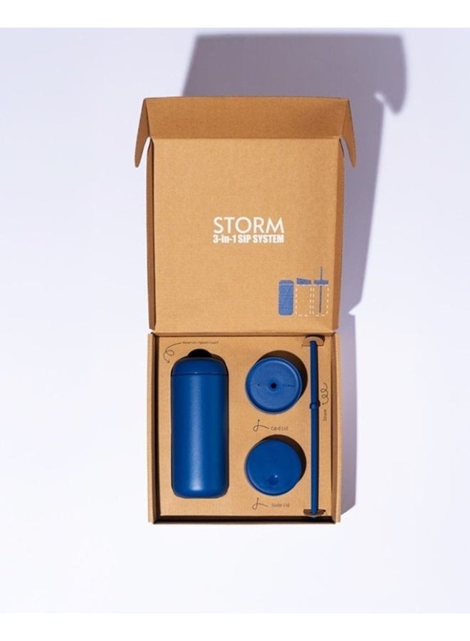 Storm Insulated 16 oz Stainless Steel Ceramic Thermal Mug with 3 Lids and Reusable Straw Stone Blue for Outdoor Travel Daily Use - Image 1