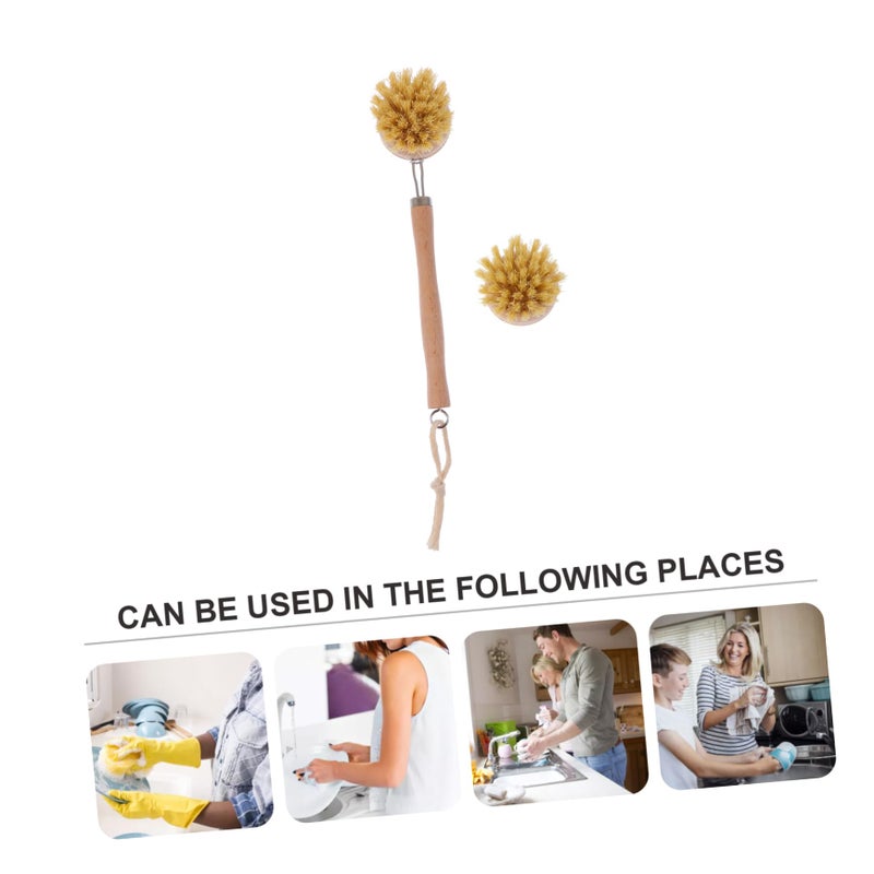 Long Handle Wooden Body Scrubber 2 Piece Set PET Fiber Brush For Kitchen Bath - Image 4