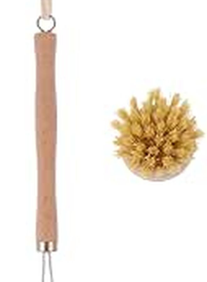 Long Handle Wooden Body Scrubber 2 Piece Set PET Fiber Brush For Kitchen Bath - Image 1