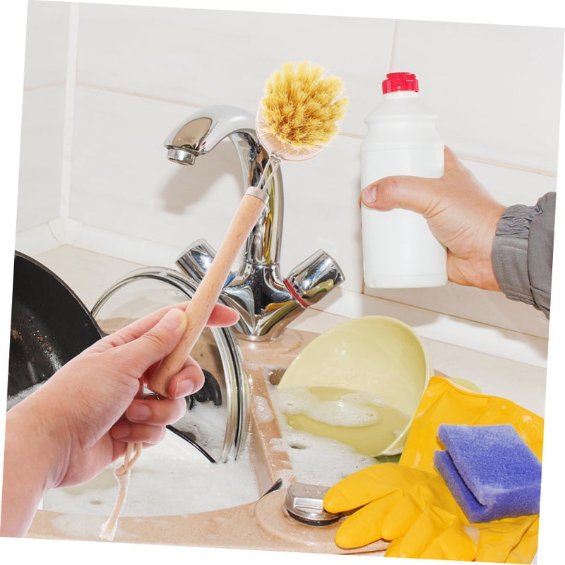 Long Handle Wooden Body Scrubber 2 Piece Set PET Fiber Brush For Kitchen Bath - Image 5