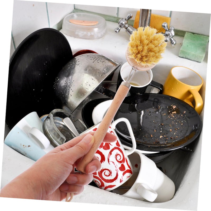 Long Handle Wooden Body Scrubber 2 Piece Set PET Fiber Brush For Kitchen Bath - Image 3