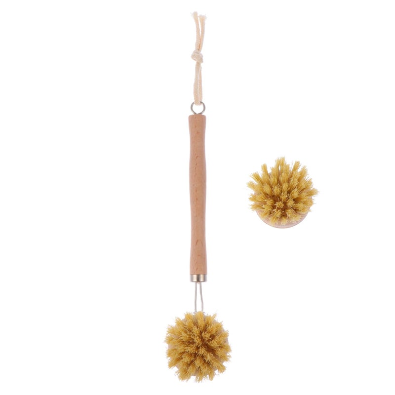 Long Handle Wooden Body Scrubber 2 Piece Set PET Fiber Brush For Kitchen Bath - Image 2
