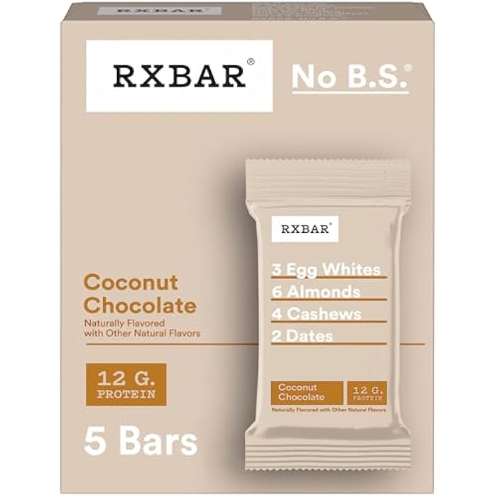 RXBAR Protein Bars, 12g Protein, Gluten-Free, Snacks, Coconut Chocolate, 9.1oz Box (5 Bars) - Image 1