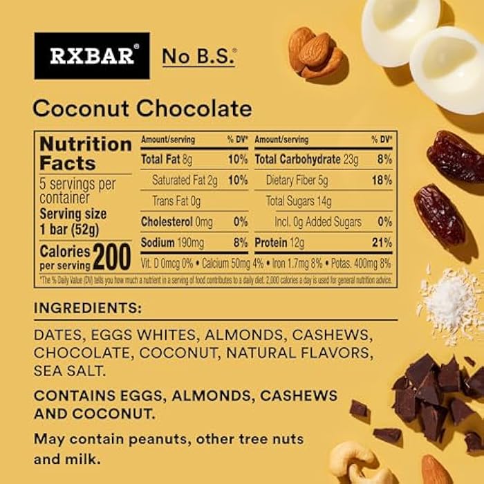 RXBAR Protein Bars, 12g Protein, Gluten-Free, Snacks, Coconut Chocolate, 9.1oz Box (5 Bars) - Image 2