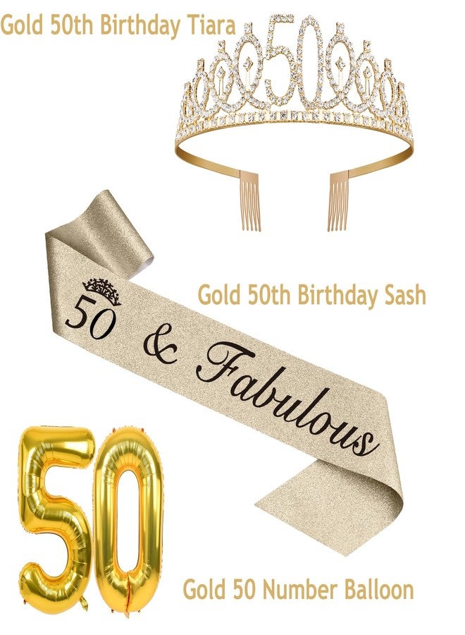 YeohJoy 50th Birthday Decorations for Women Gold with 50th Birthday Sash and Tiara, Cake Topper and Candles, Number Balloons, 50 Year Old Gifts for Women - Image 3