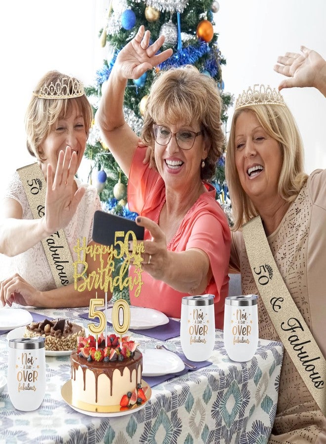YeohJoy 50th Birthday Decorations for Women Gold with 50th Birthday Sash and Tiara, Cake Topper and Candles, Number Balloons, 50 Year Old Gifts for Women - Image 5