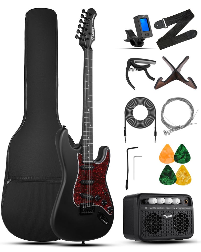 Tostar Electric Guitar Kit for Beginners with Amp SSS Pickup Black Electric Guitars with Gig Bag,Capo,Tremolo,Tuner, Strap, Picks Stratocaster 39" Full Size Heavy Metal 6 String for Gifts - Image 1