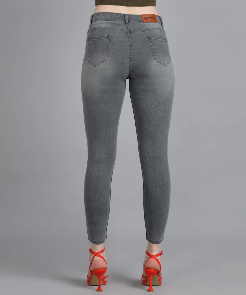 Urbano Fashion  Urbano Fashion Women's Light Grey Skinny Fit Washed Jeans  | Best Price UAE