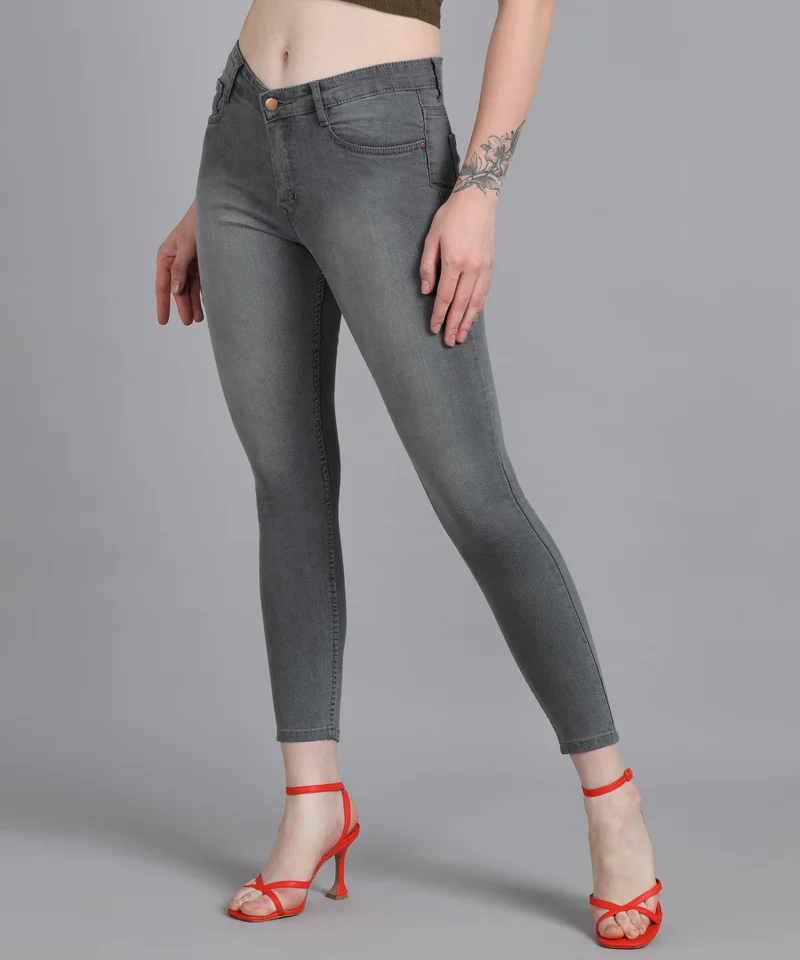 Urbano Fashion  Urbano Fashion Women's Light Grey Skinny Fit Washed Jeans  | Best Price UAE