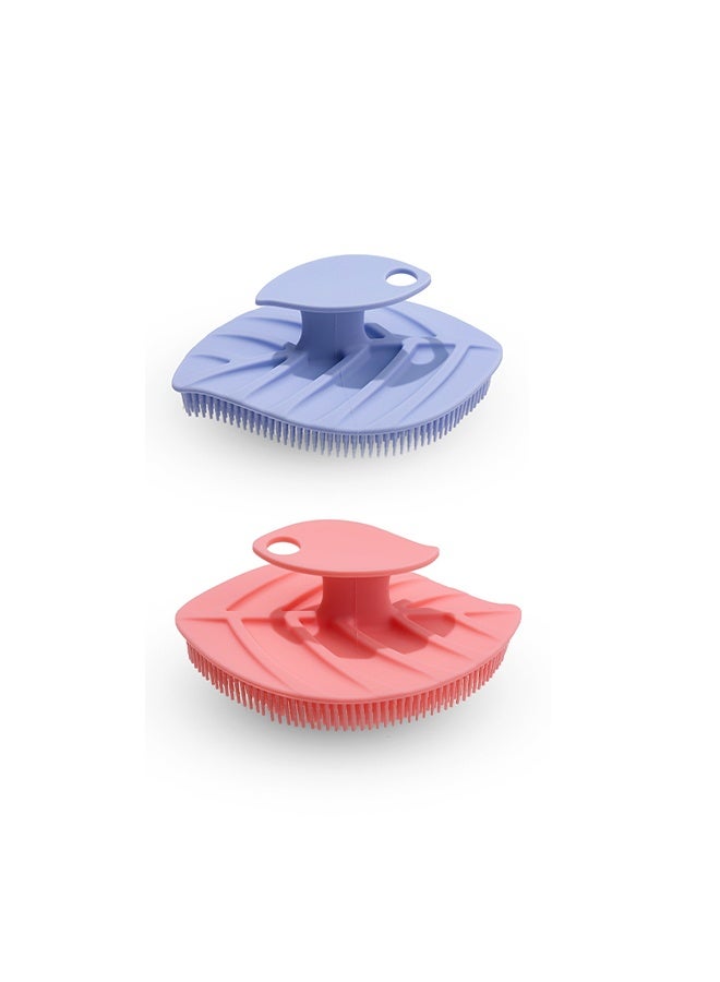 2 Pack Silicone Body Scrubber, Soft Silicone Loofah, Gentle Exfoliating Body Scrubber for Sensitive Skin, Leaf Shaped Shower Scrubbers, Silicone Scrubbers Body Brush for Women Men (Pink & Purple) - Image 1