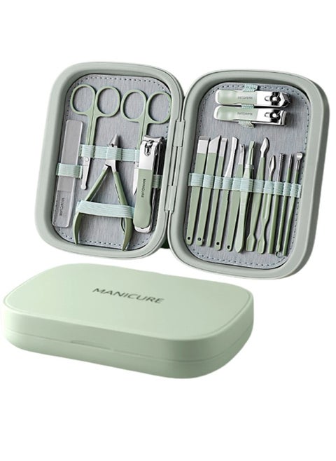 18-Piece Professional Pedicure And Nail Clipper Manicure Tool Kit Green