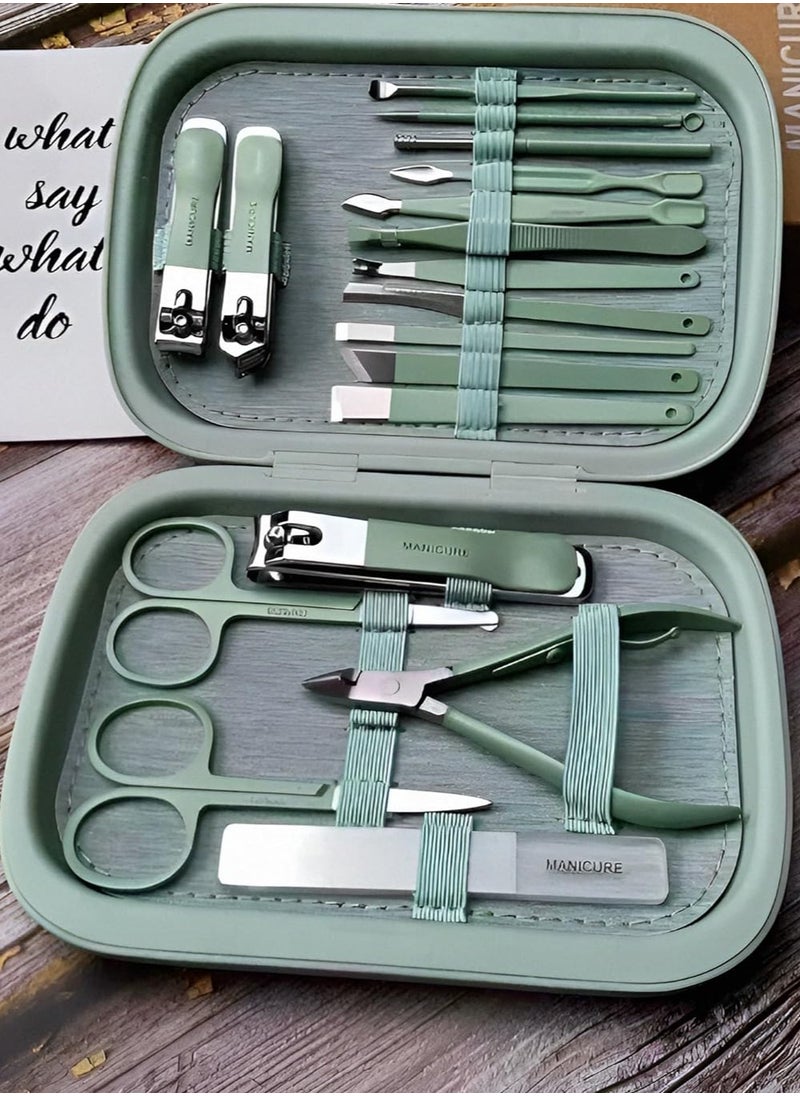 18-Piece Professional Pedicure And Nail Clipper Manicure Tool Kit Green