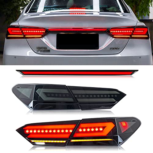 HCMOTIONZ HCmotion LED Tail Lights Compatible for Toyota Camry 2018 2019 2020 2021 2022 Rear Lamps Smoked Assembly With Animation DRL & W/Sequential Turn lights (V4-Smoked with trunk) - Image 1