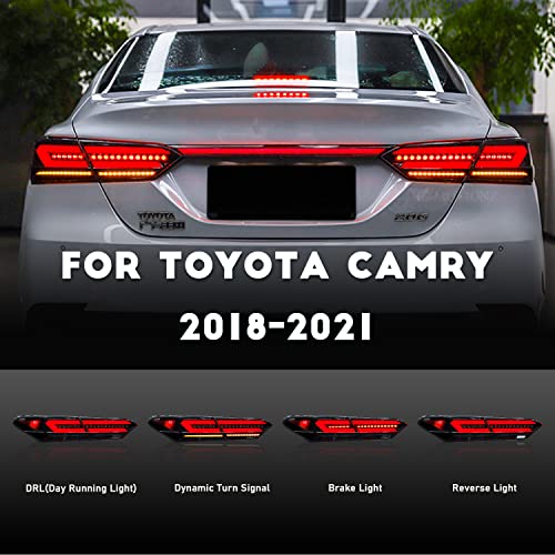 HCMOTIONZ HCmotion LED Tail Lights Compatible for Toyota Camry 2018 2019 2020 2021 2022 Rear Lamps Smoked Assembly With Animation DRL & W/Sequential Turn lights (V4-Smoked with trunk) - Image 2