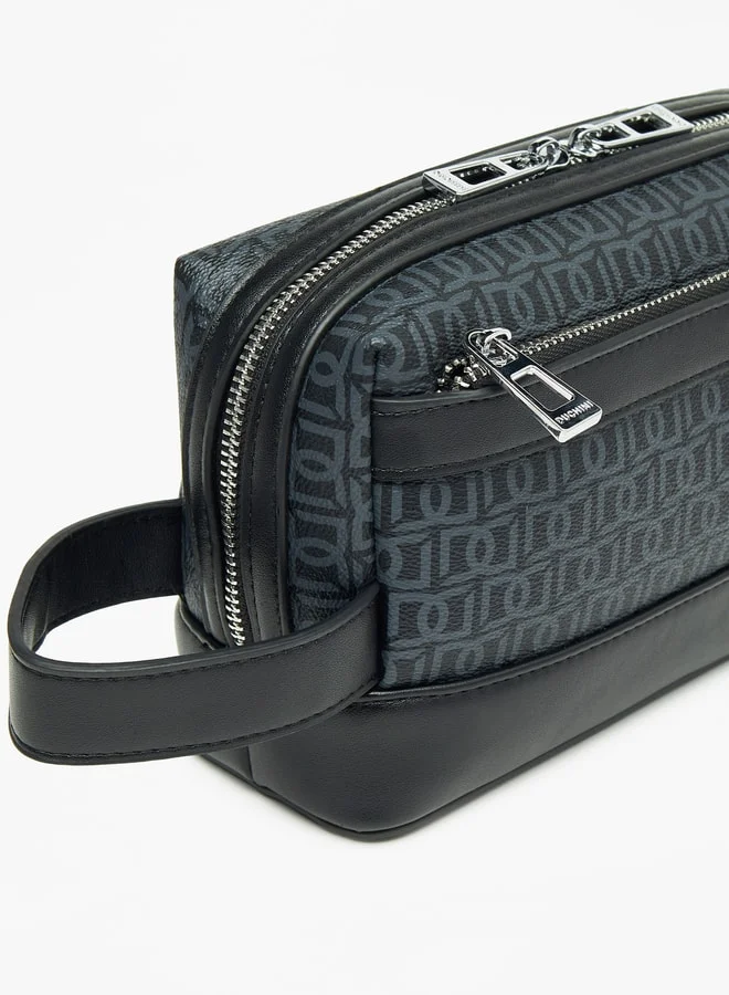 DUCHINI Duchini Monogram Print Pouch with Wrist Handle and Zip Closure