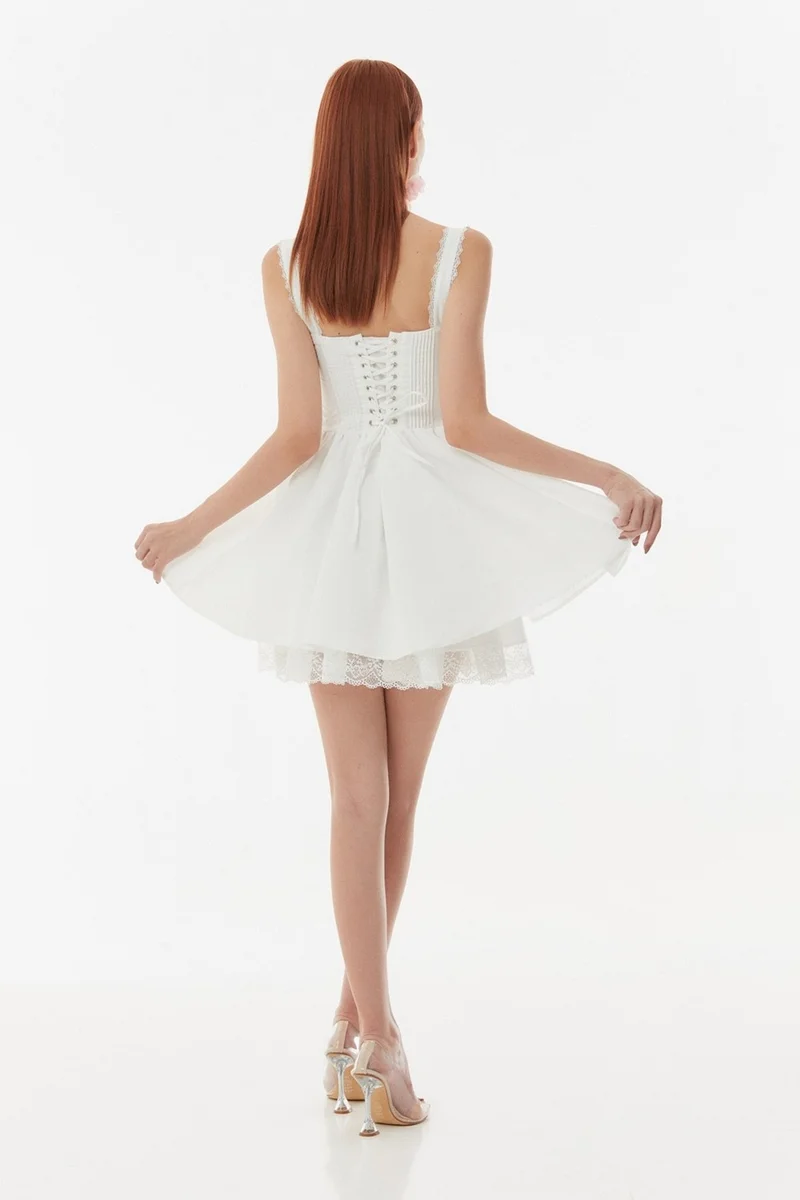 FullaModa Lace Detailed Side Zipper Mini Dress