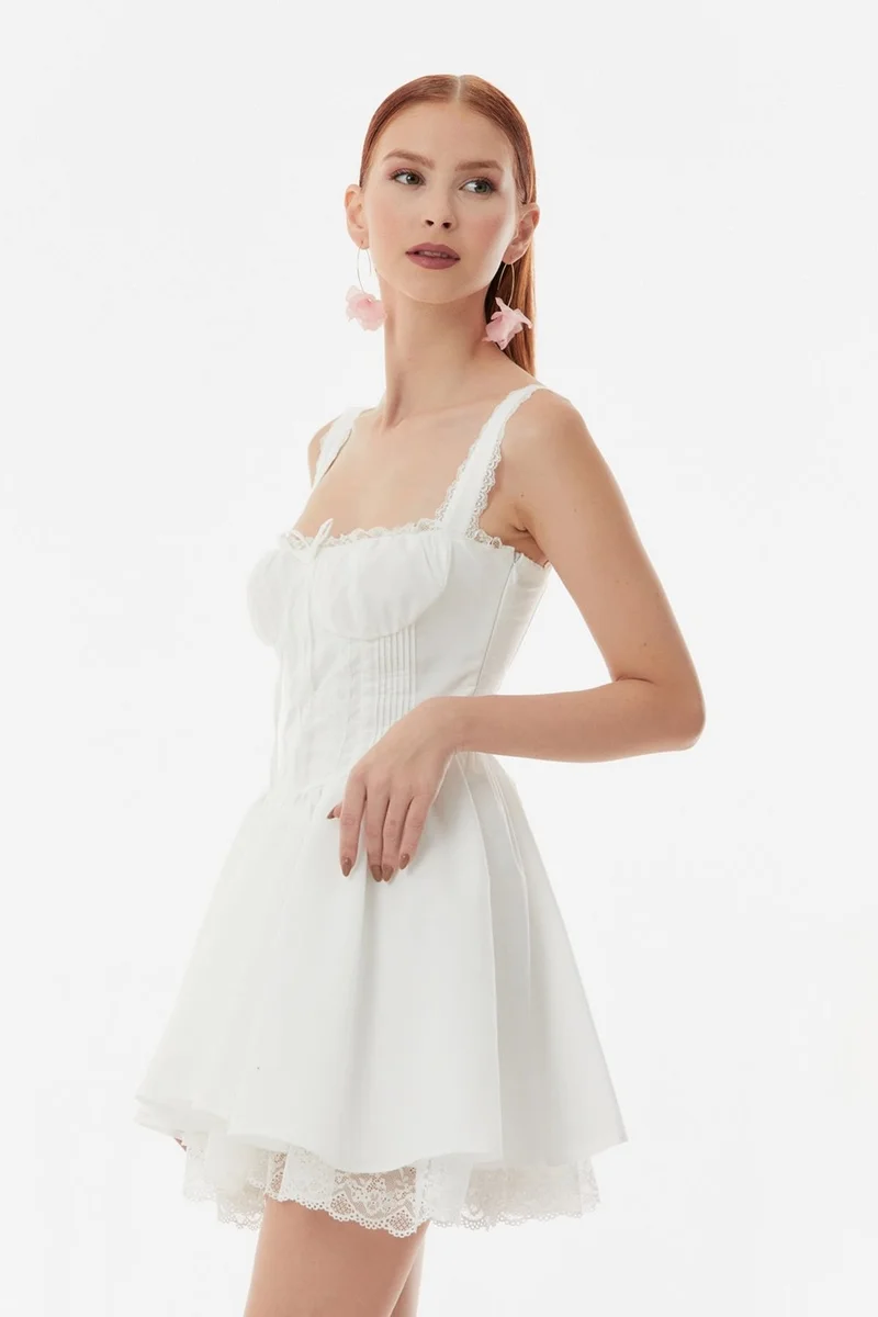 FullaModa Lace Detailed Side Zipper Mini Dress
