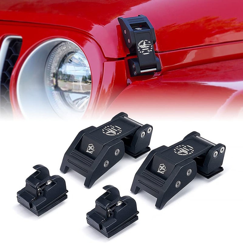 Xprite Aluminum Hood Latches with Star Adjustable Hood Latch Catches Kit Compatible with 20072018 Jeep Wrangler JK JKU 20182025 Jeep Wrangler JL JLU 2020 Gladiator JT 1 Pair