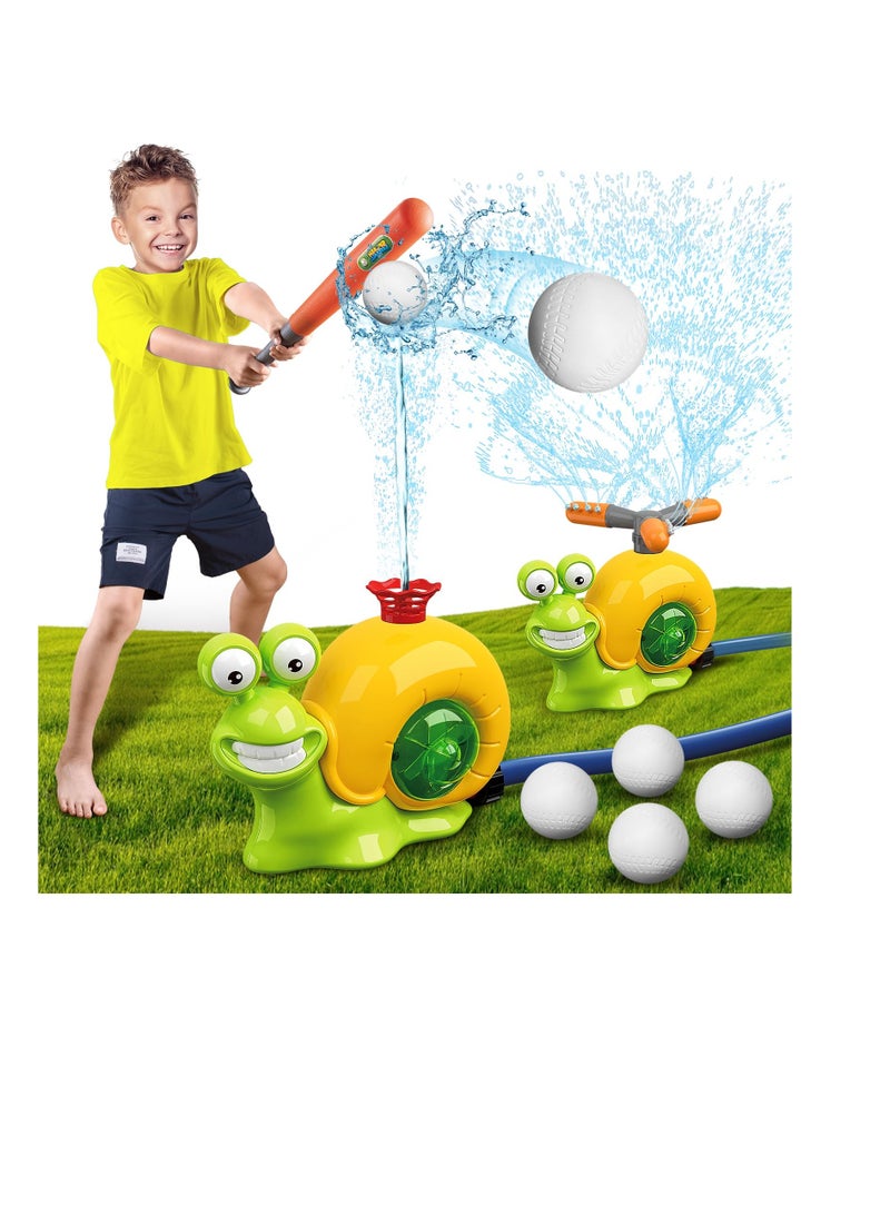 SYOSI Water Sprinkler Baseball Toy for Kids Outdoor Play, 2 in 1 Snail Summer Water Game with 2 Sprinkler Heads, 360° Rotating Spray Water Toys for Kids Ages 4-8, Summer Backyard Lawn Pool Party - Image 1