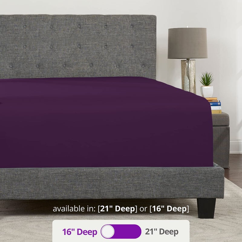 DeaLuxe King Fitted Sheet King Size Fitted Sheet Only Deep Pocket - Real 16  Fitted Bed Sheets Fit Perfectly 14 -18  Deep Mattress & Toppers - Easy Care Lovely Feel - 1 Piece Bottom Fitted Sheet King - Purple - Image 3