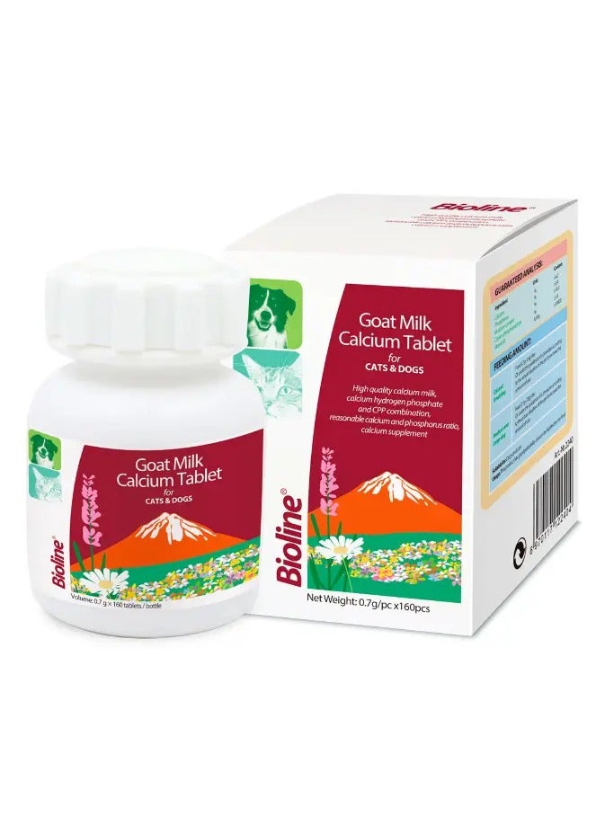بايولاين أقراص كالسيوم حليب الماعز من بيولاين، 160 قرصًا - مناسبة للكلاب والقطط من جميع الأعمار [الوزن - 250 جرام، العدد - 160 قرصًا] - Image 1
