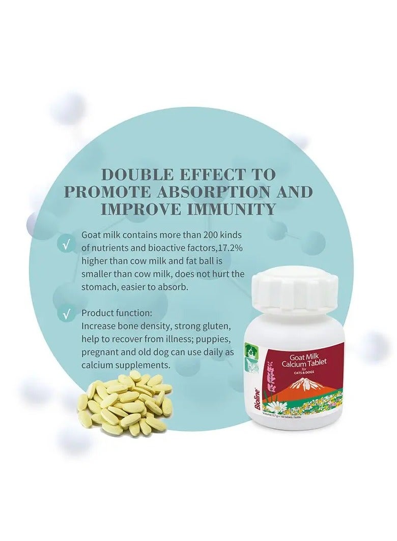 بايولاين أقراص كالسيوم حليب الماعز من بيولاين، 160 قرصًا - مناسبة للكلاب والقطط من جميع الأعمار [الوزن - 250 جرام، العدد - 160 قرصًا] - Image 2