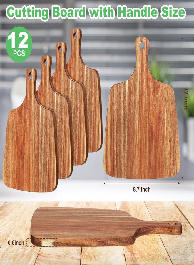 Vesici 12 Pcs Cutting Board with Handle 12 x 8.7 Inches Acacia Wooden Serving Bridal Shower Aperitif Charcuterie Board with Handles Wedding Gift for Couple for Kitchen Meat Vegetables Fruit - Image 2