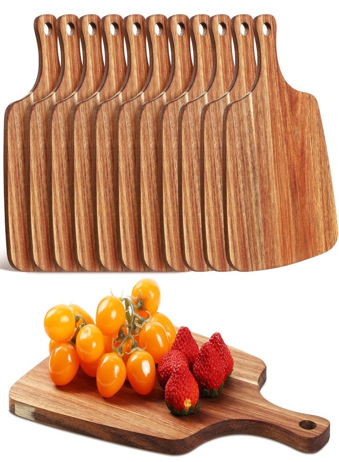 Vesici 12 Pcs Cutting Board with Handle 12 x 8.7 Inches Acacia Wooden Serving Bridal Shower Aperitif Charcuterie Board with Handles Wedding Gift for Couple for Kitchen Meat Vegetables Fruit - Image 1