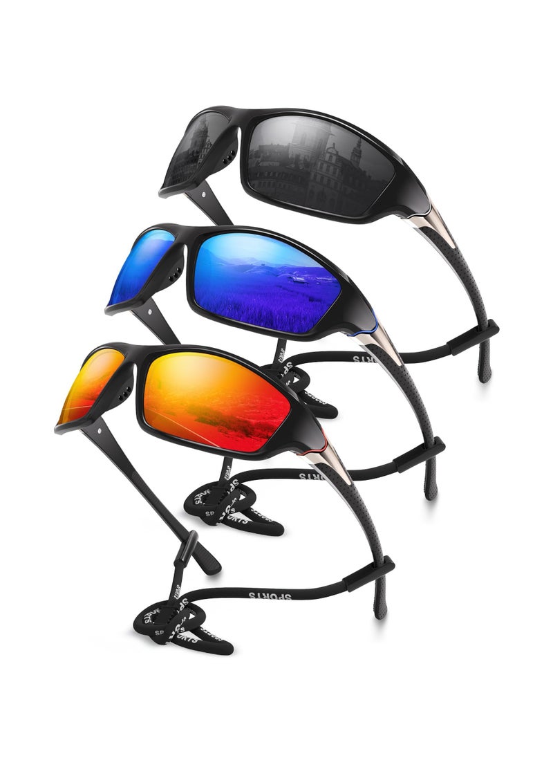 Generic 3 Pack Polarized Sports Sunglasses for Men, Mens Sunglasses Wrap Around UV400 Protection for Cycling Fishing Driving  - Image 1