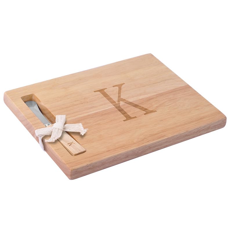 Miicol Wood Charcuterie Board, Monogram Cheese Board 10 Inch, Personalized Initial Cutting Board with Spreader, Unique Housewarming Gift, Ideal for Kitchen, Home, Letter K - Image 1
