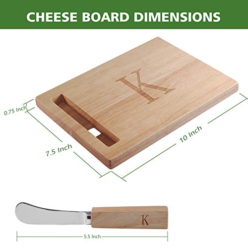 Miicol Wood Charcuterie Board, Monogram Cheese Board 10 Inch, Personalized Initial Cutting Board with Spreader, Unique Housewarming Gift, Ideal for Kitchen, Home, Letter K - Image 2