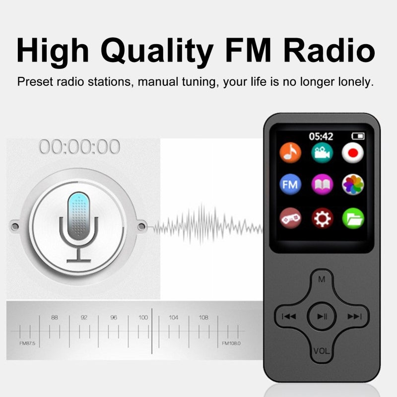 Mp3 Mp4 Player with BT4.0 Digital Screen with Speaker Portable HiFi Sound Student Player Walkman Player Digital Music Player with FM Radio Recorder E-book - Image 4