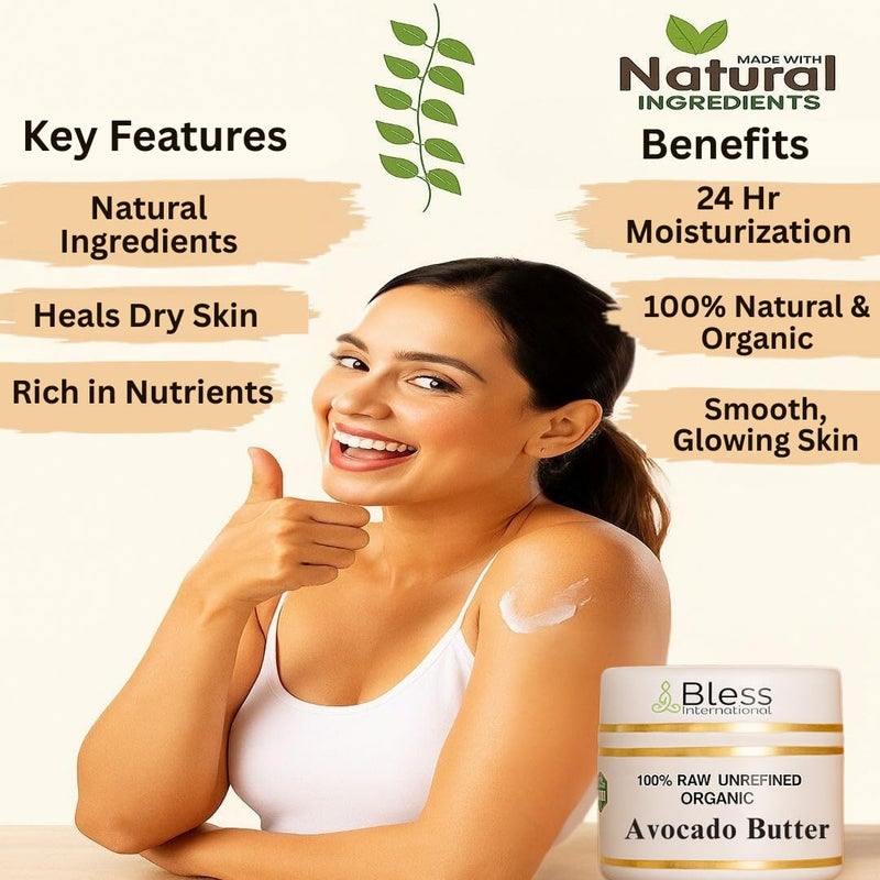 Bless International Organic Raw Avocado Butter 100% Pure,Natural & Unrefined| Skin Moisturizer For Face, Body & Hair| 4 OZ/115 GM Ivory / White Grade A | DIY Creams, Balms, Lotions, Soaps| Softens Dry & Tough Skin - Image 5