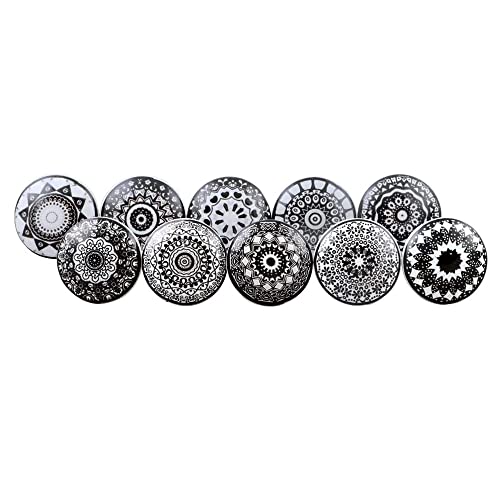 Craft Trade Mandala Ceramic Knobs for Door Drawer Vintage Assorted Colourful Pottery Drawer Handle Pulls for Kitchen Cabinets, Wardrobe and Cupboards - Pack of 10, Black and White - Image 3